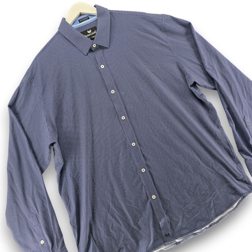 Buttercloth Icy Cotton Shirt Mens 3XL Tall Navy Blue Diamond Print Long Sleeve